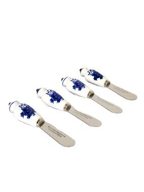 Boston Warehouse Cheese Spreaders Set of 4 Blue Floral Porcelain Stainless Steel